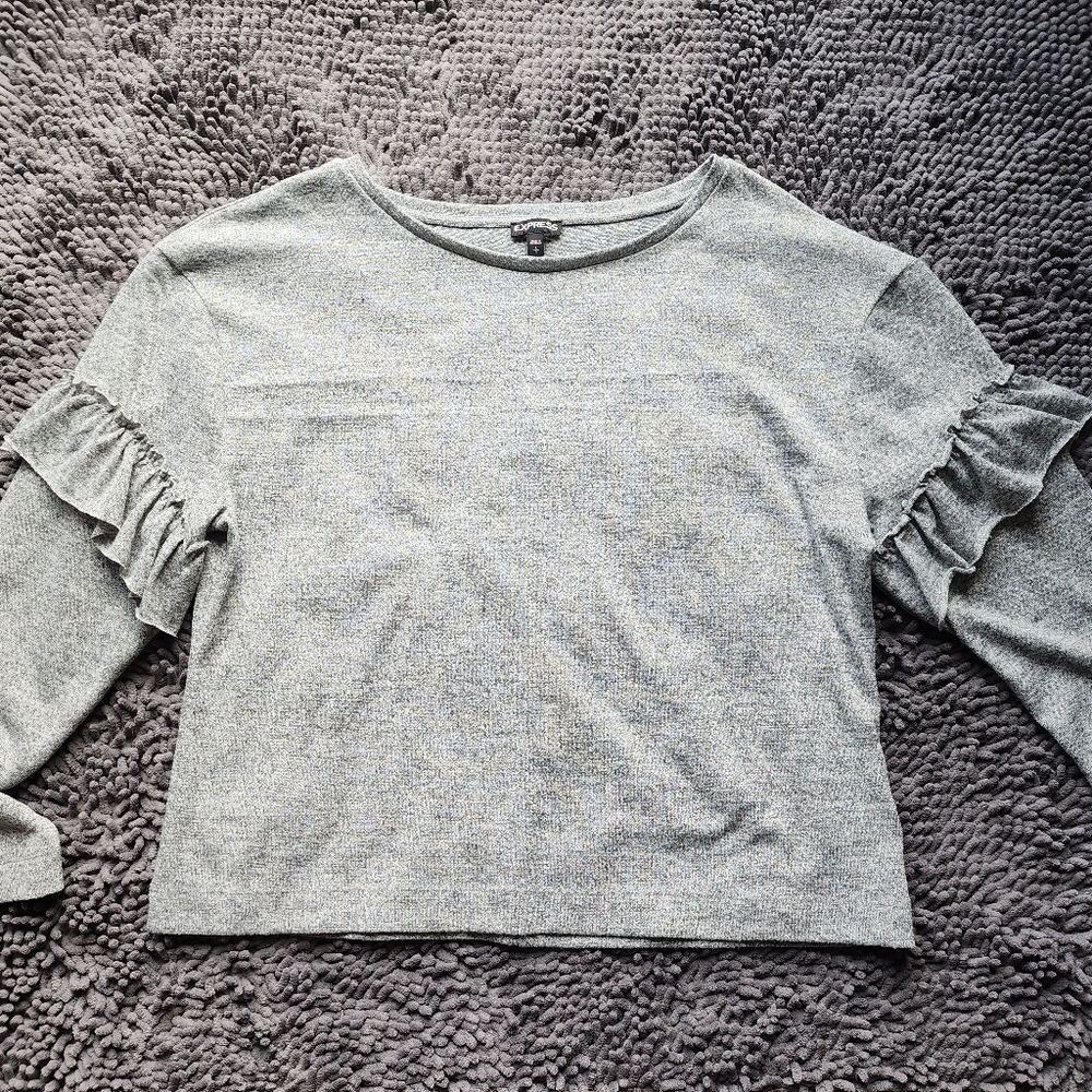 Express lightweight sweater with ruffle sleeves